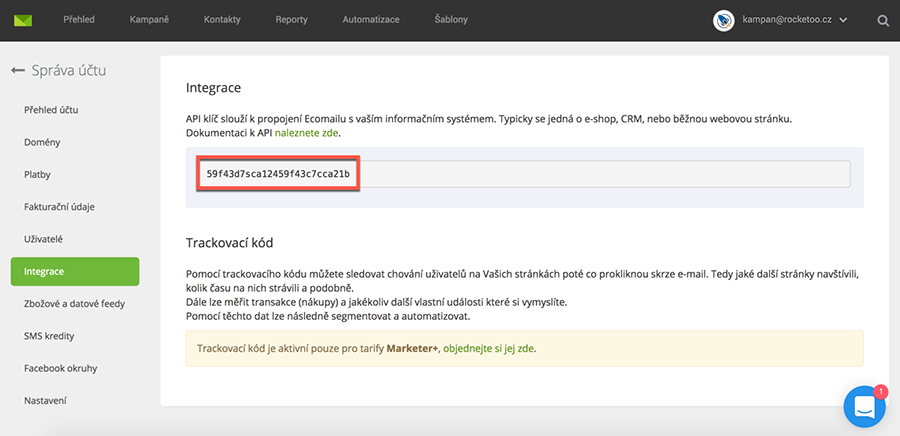 Ecomail - API klíč
