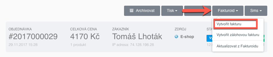 Vystavování faktur ve službě Fakturoid