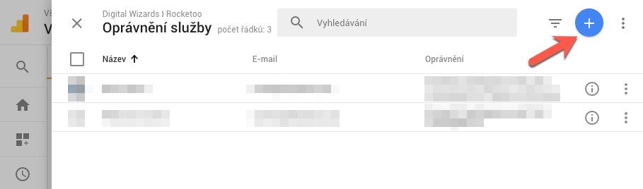 Google Analytics vytvoření uživatele